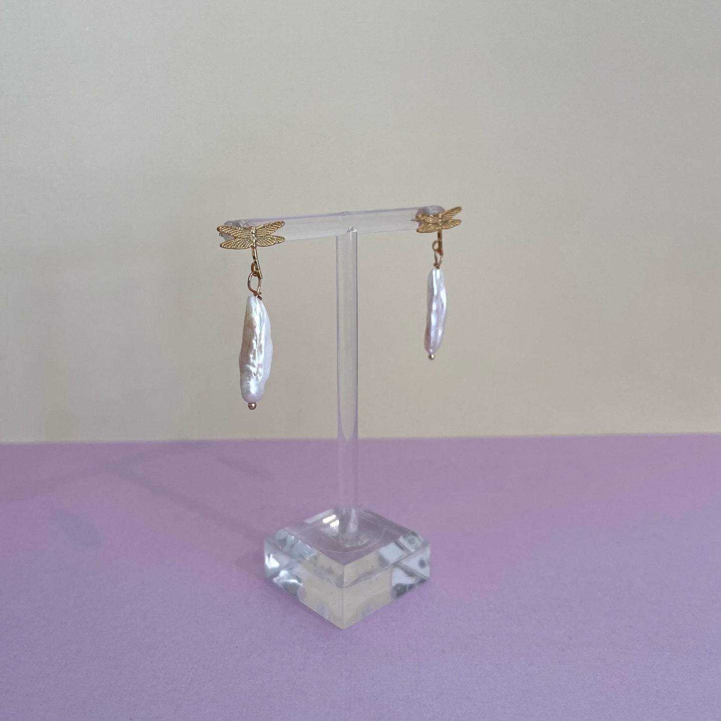 Drop Pearl Dragonfly Earrings