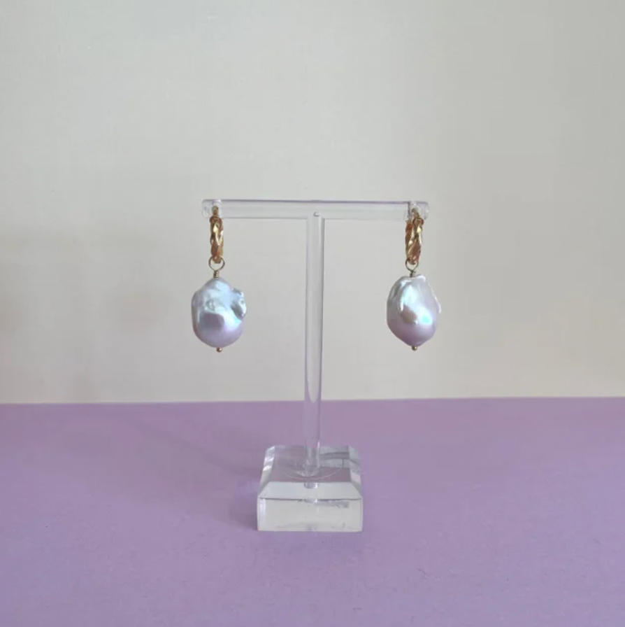 Baroque Pearl Hoops Solid Gold