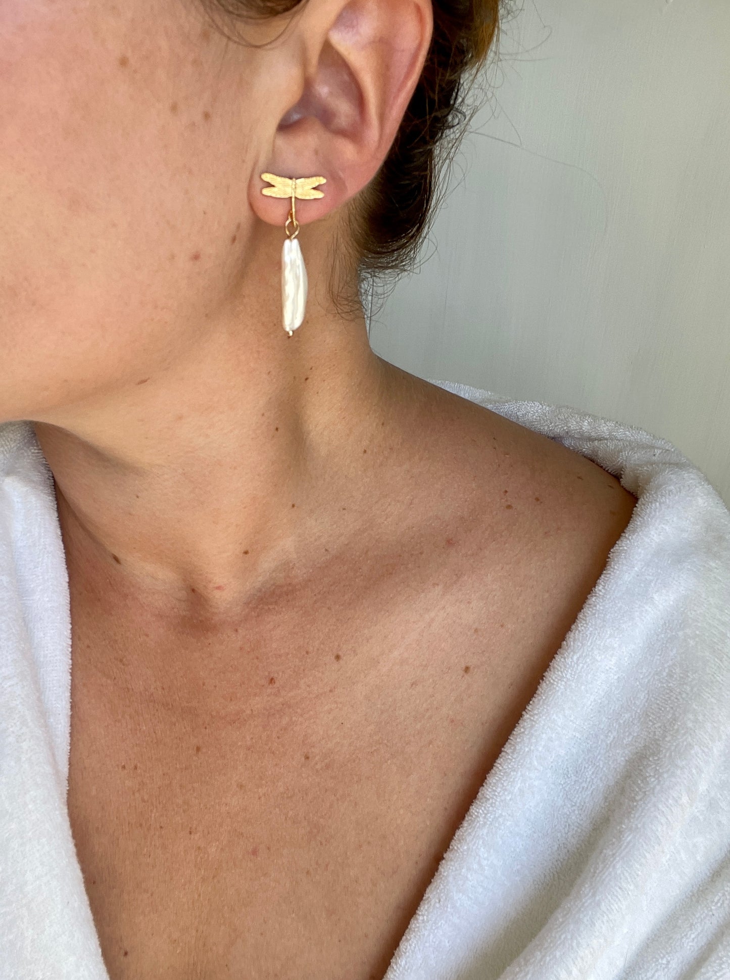 Drop Pearl Dragonfly Earrings