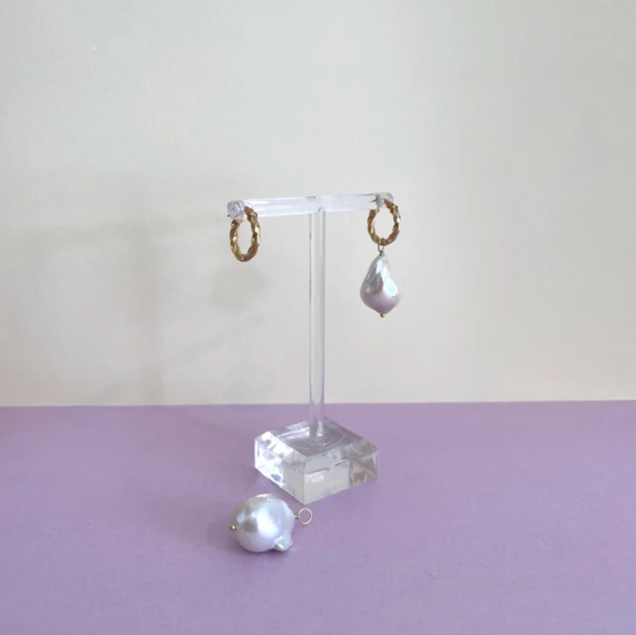 Baroque Pearl Hoops Solid Gold